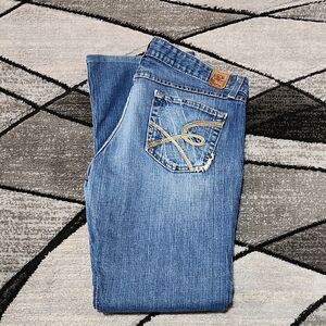 VINTAGE BKE STAR 18 EMBROIDERED STRETCH MID-RISE BOOT-CUT DENIM JEAN 32